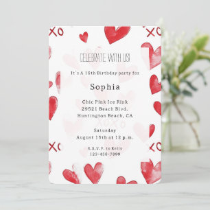 Convite Red Hearts Love XOXO Birthday