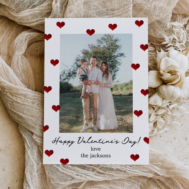 Convite Red Hearts Valentine's Day Photo Holiday Card (Criador carregado)
