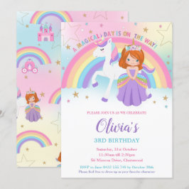 Convite Red Hired Princess Unicorn Birthday Rainbow
