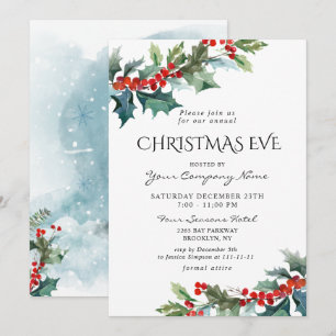 Convite Red Holly Berry Feriado de Natal Eve