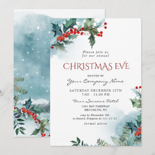 Convite Red Holly Berry Feriado de Natal Eve