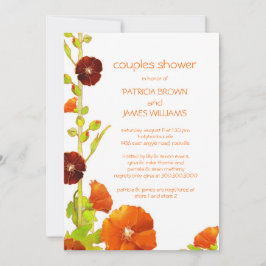 Convite Red Hollyhocks Casal Floral de Casamento Chá