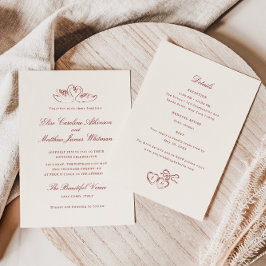 Convite Red Illustrated Swans Whimsical All in One Wedding