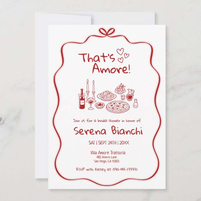 Convite Red Italian Pasta and Pizza Doodles Bridal (Frente)