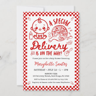 Convite Red Italian Special Delivery Baby Invitation