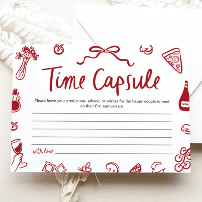 Convite Red Italiana Amore Time Capule Chá de panela Game (Red Italian Amore Time Capsule Bridal Shower Game)