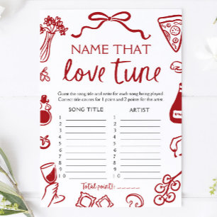 Convite Red Italiana Name that Love Tune Chá de panela Gam
