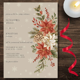 Convite Red & Ivory Poinsettias em Neve no Casamento Taupe