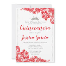 Red Lace e Silver Glitter Princess Quinceañera