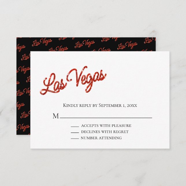 Convite Red Las Vegas Sparkles Weding RSVP (Frente/Verso)