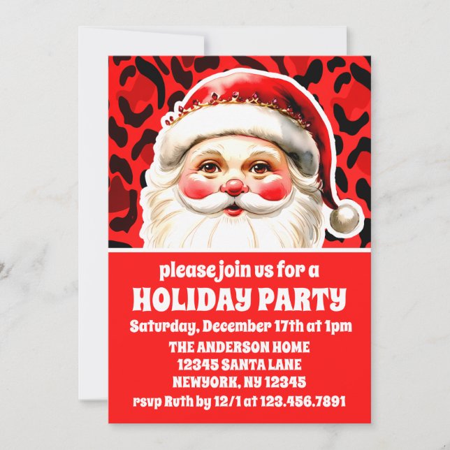 Convite Red Lepard Imprima Retros Festa de Natal (Frente)