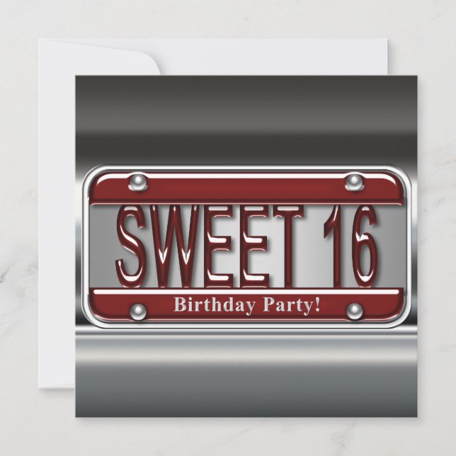 Convite Red License Plate Sweet Six Party (Frente)