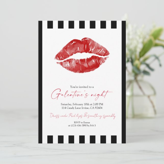 Convite Red Lips Galentine’s Night Out  (Em pé/Frente)