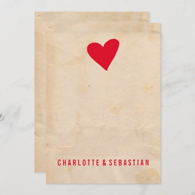 Convite Red Love Heart Modern Simple Casamento Contemporân (Frente/Verso)