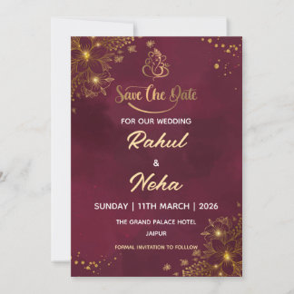 Convite Red Luxury Indian Save the Date Card
