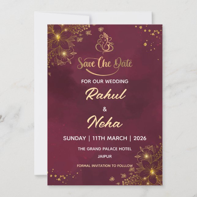 Convite Red Luxury Indian Save the Date Card (Frente)