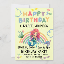 Convite Red Mermaid Birthday Invitation in Yellow