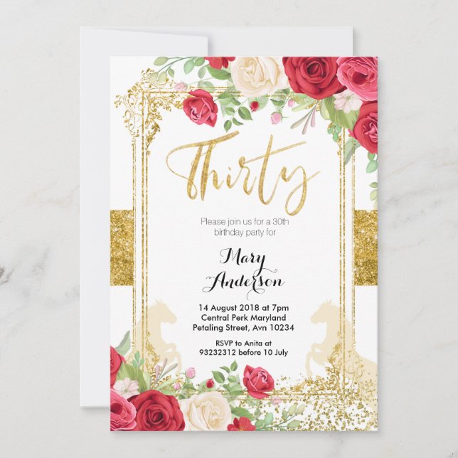 Convite Red mexicano Fiesta Floral Trinta aniversário de 3 (Frente)