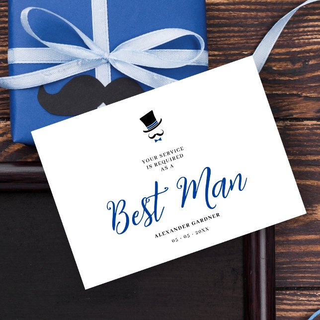 Convite Red Minimalist Exquisite Gorgeous Script Best Man  (Minimalist Exquisite Gorgeous Script Best Man Wedding Proposal Card in Black and Blue.)