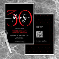 Red Mínimo Moderno 30 Script Birthday QR