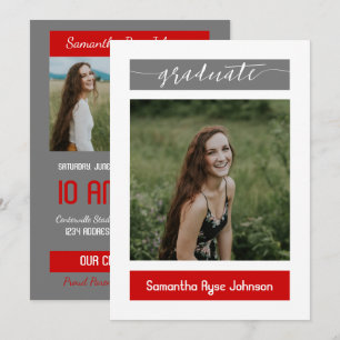 Convite Red Modern Block 3-Photo Graduation (Graduação d