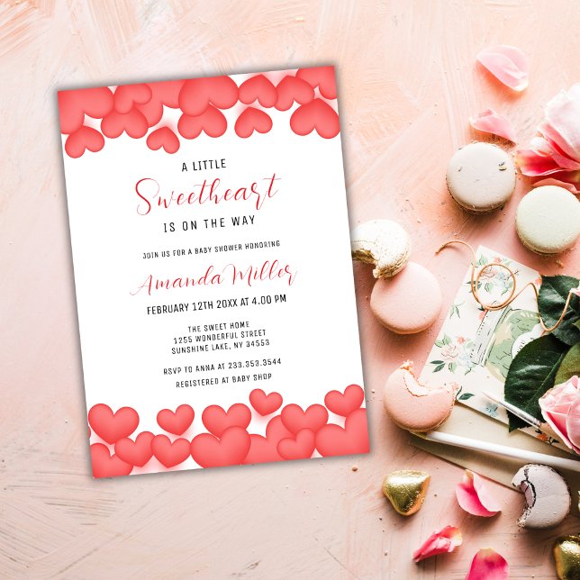 Convite Red Modern Little Swetheart Namorados Chá de frald (Red Modern Little Sweetheart Valentine Baby Shower Invitation)