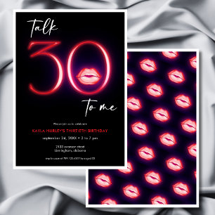 Convite Red Modern Minimal Neon Lábios Falam Trinta Aniver