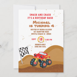 Convite Red Monster Truck 4ª Corrida de Aniversário