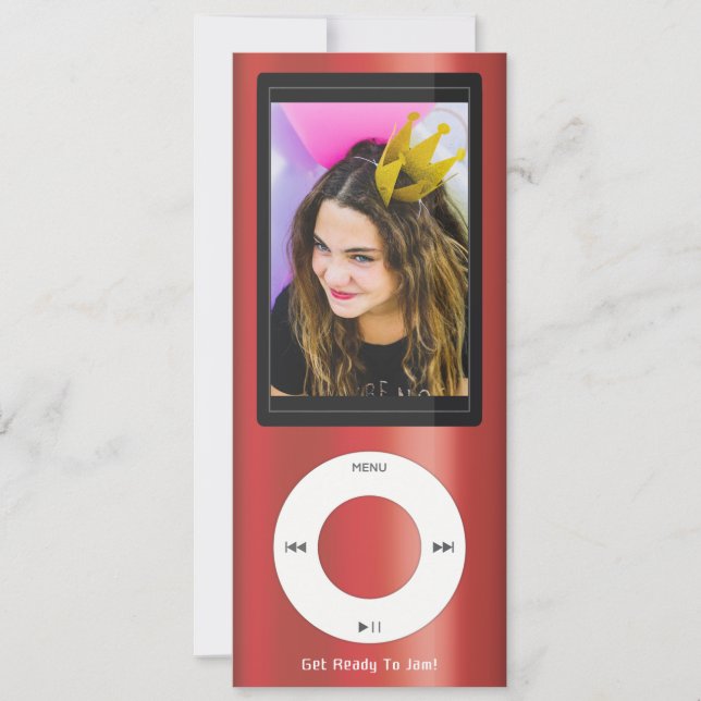 Convite Red MP3 Music Player Birthday (Frente)