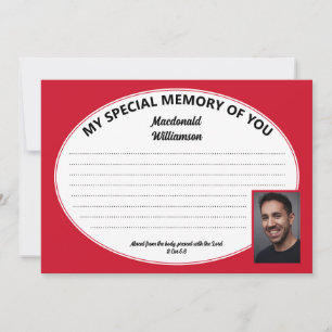 Convite Red MY SPECIAL MEMORY OF You Photo Condolence Card
