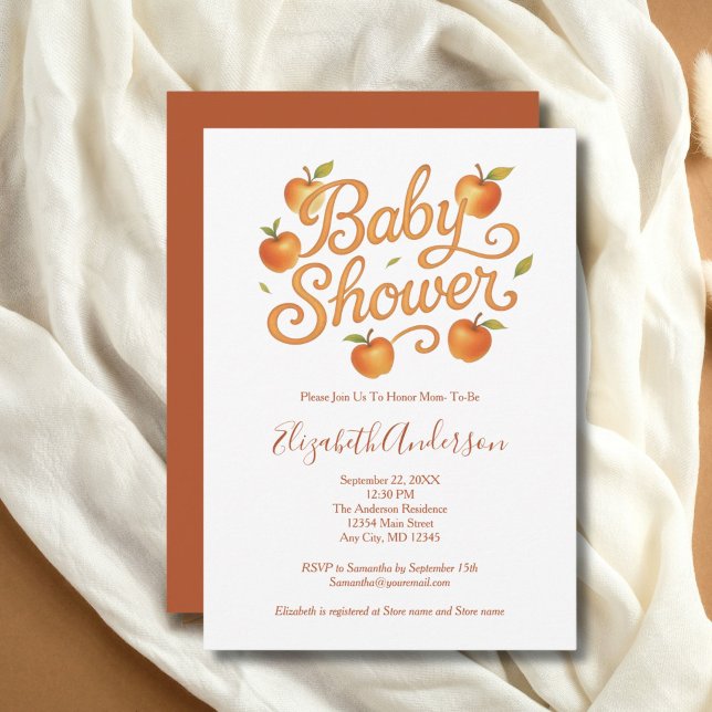 Convite Red Orange Apple Baby Girl Chá de fraldas (Red Orange Apples Gender Neutral Baby Girl Boy Baby Shower Invitation, Printed or Digital Download)