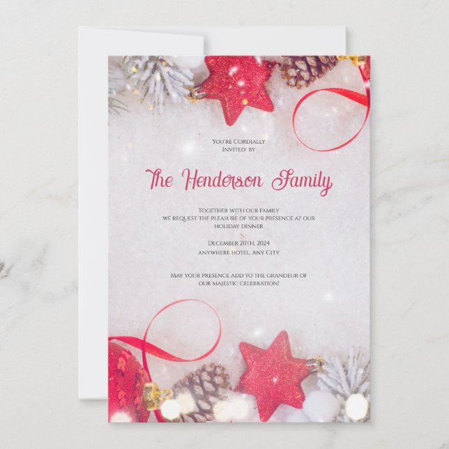 Convite Red Ornament Invitation, Christmas Greetings (Frente)