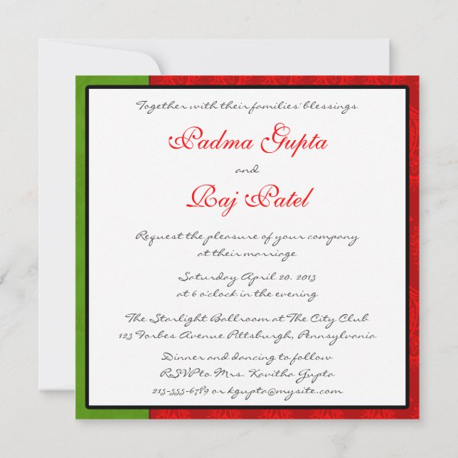 Convite Red Paisley Peacock Indian Weditation (Verso)