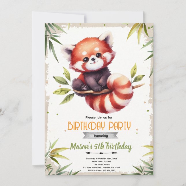 Convite Red Panda Birthday Invitation (Frente)