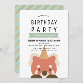 Convite Red Pandas Simple Mint Green Birthday