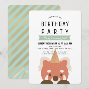 Convite Red Pandas Simple Mint Green Birthday