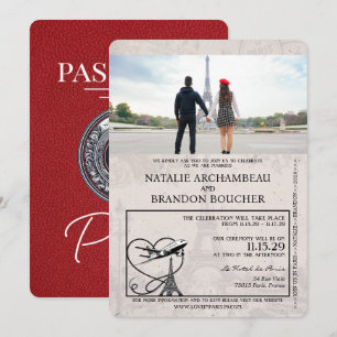 Convite Red Paris Passport Wedding