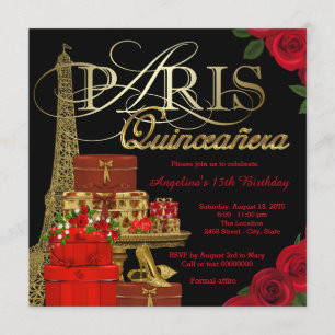 Convite Red Paris Quinceanera