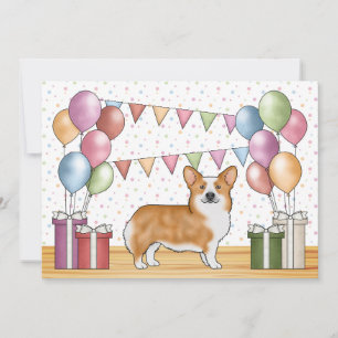 Convite Red Pembroke Welsh Corgi Colorido Pastel Aniversár