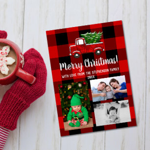 Convite Red Pickup Truck Rustic Christmas Family 3 Photo