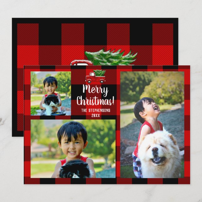 Convite Red Pickup Truck Rustic Country Natal 3 Foto (Frente/Verso)