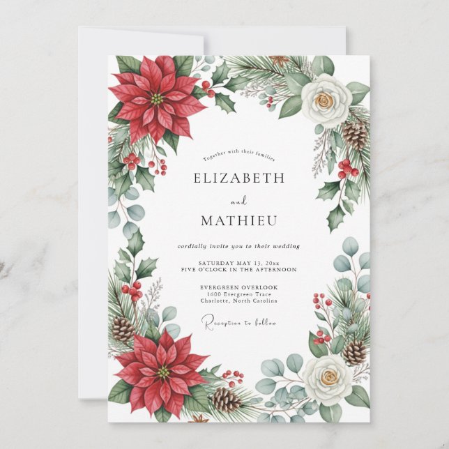 Convite Red Picturesque Yuletide Wedding (Frente)