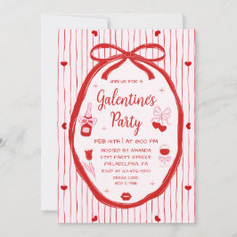 Convite Red Pink Coquette Hand Drawn Galentine's Party 