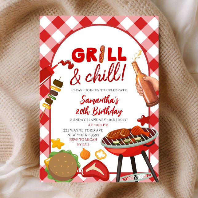 Convite Red Pink Gingham Birthday BBQ invitation (Criador carregado)