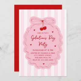 Convite Red Pink Girly Coquette Bow Galentine's Day Party