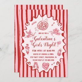 Convite Red Pink Hand Drawn Galentine's Girls Night Party