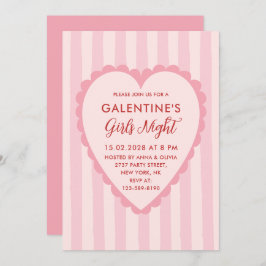 Convite Red Pink Hand Drawn Galentine's Girls Night  Party