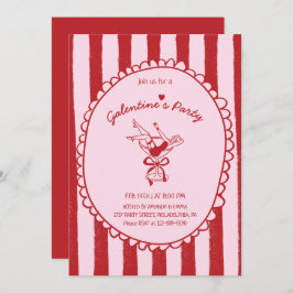 Convite Red Pink Hand Drawn Galentine's Party