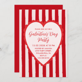 Convite Red Pink Hand Drawn Heart Frame Galentine's Party