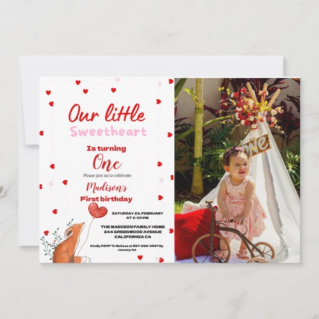 Convite Red Pink Heart Dia de os namorados Sweetheart Aniv (Frente)